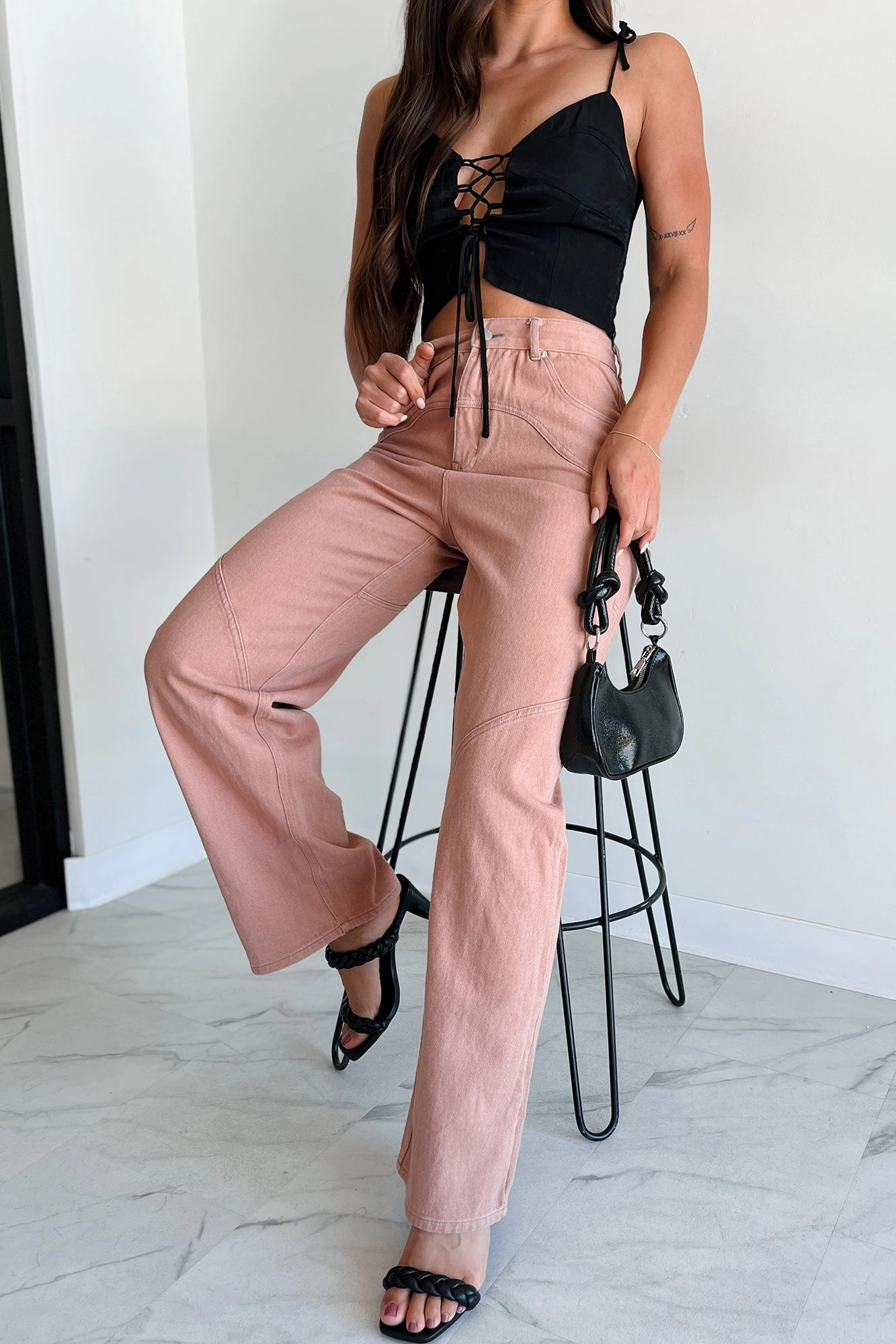 Perseus Seam Detailed Wide Leg Jeans (Terracotta) Urban Look
