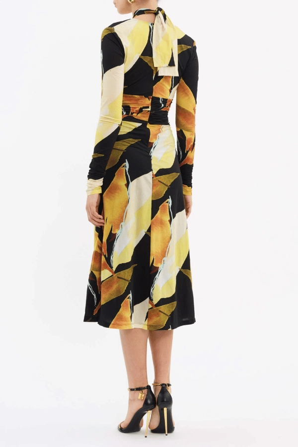 Petals Of Paradise Long Sleeve Midi Dress Print Evening Motion
