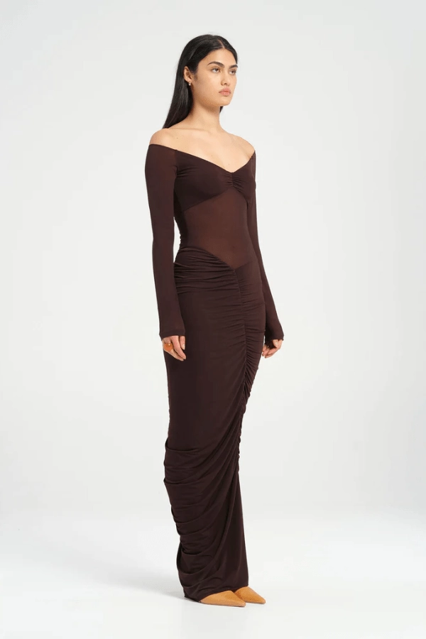 Wilma Maxi Dress Chocolate Cozy Touch Balanced Lines