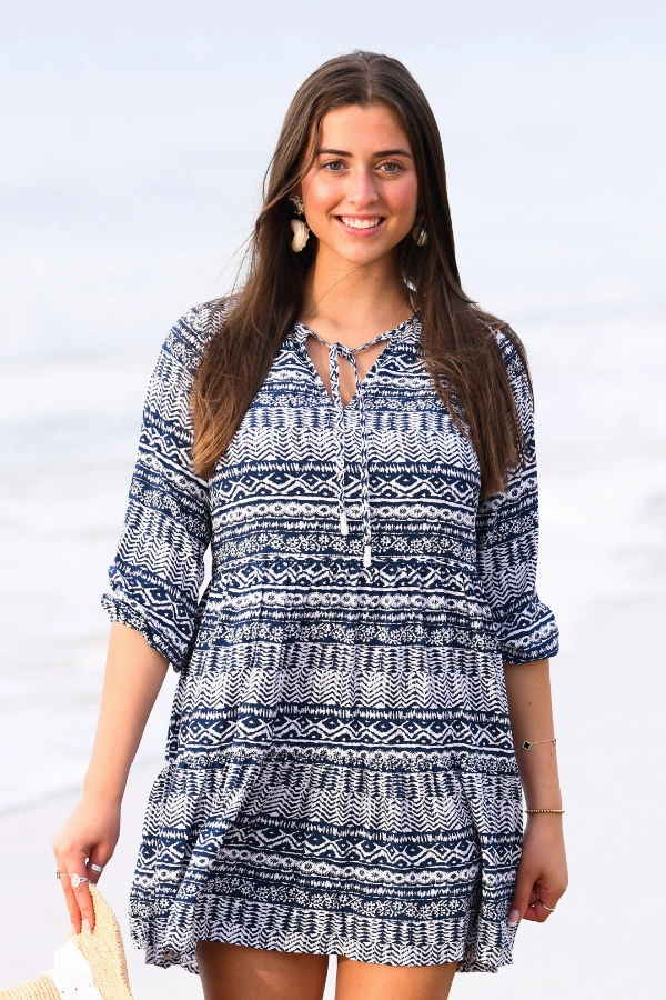 Layer Ready Peyton Dress / Indigo Aztec