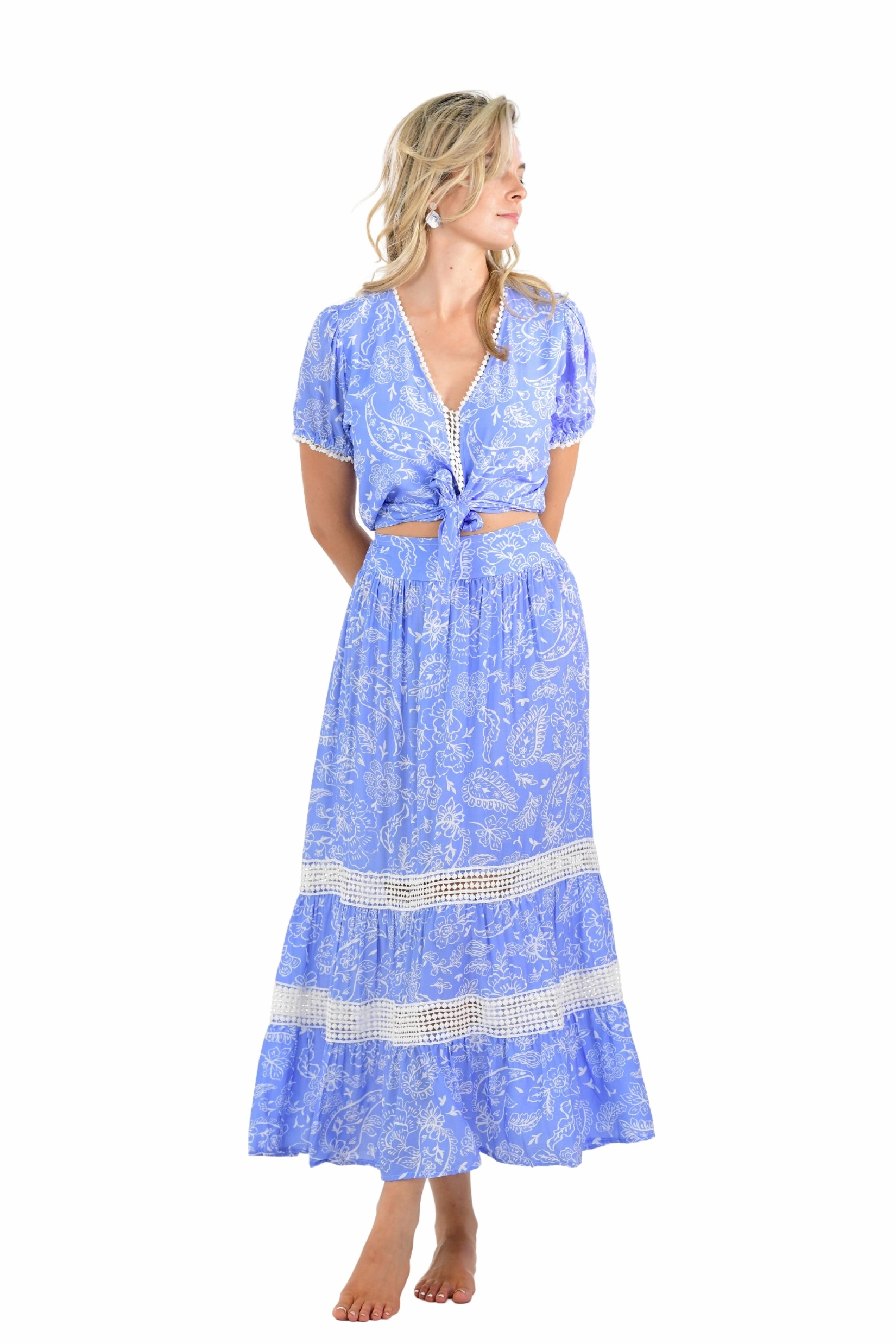 Simple Comfort Minimal Design Phoebe Set (Skirt) / Periwinkle Paisley