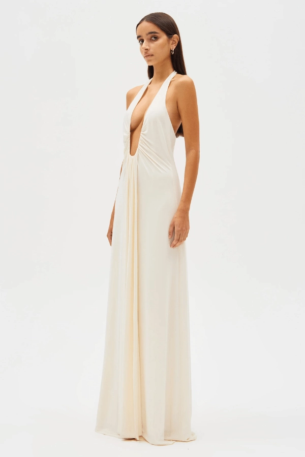Jennifer Cupro Maxi Dress Ivory Office Glam