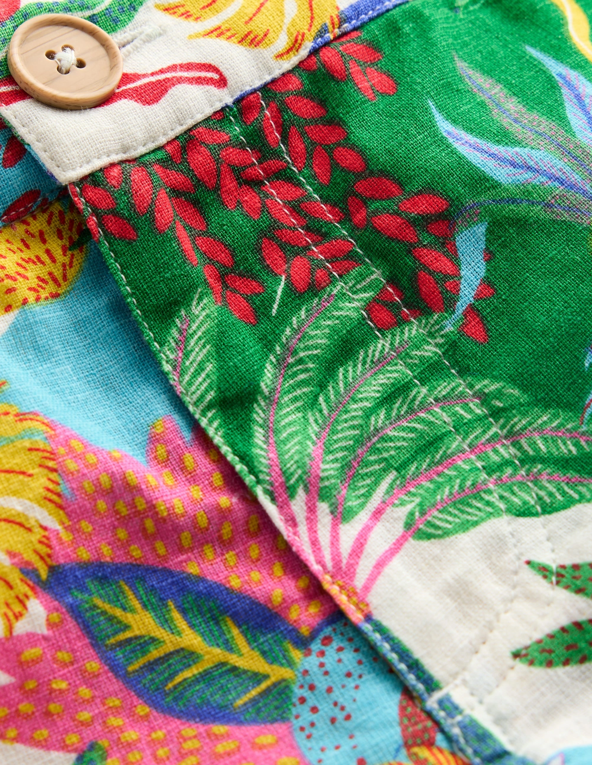 garden party wear Flexible Stitching Cotton Linen Shorts-Ivory Multi Jungle