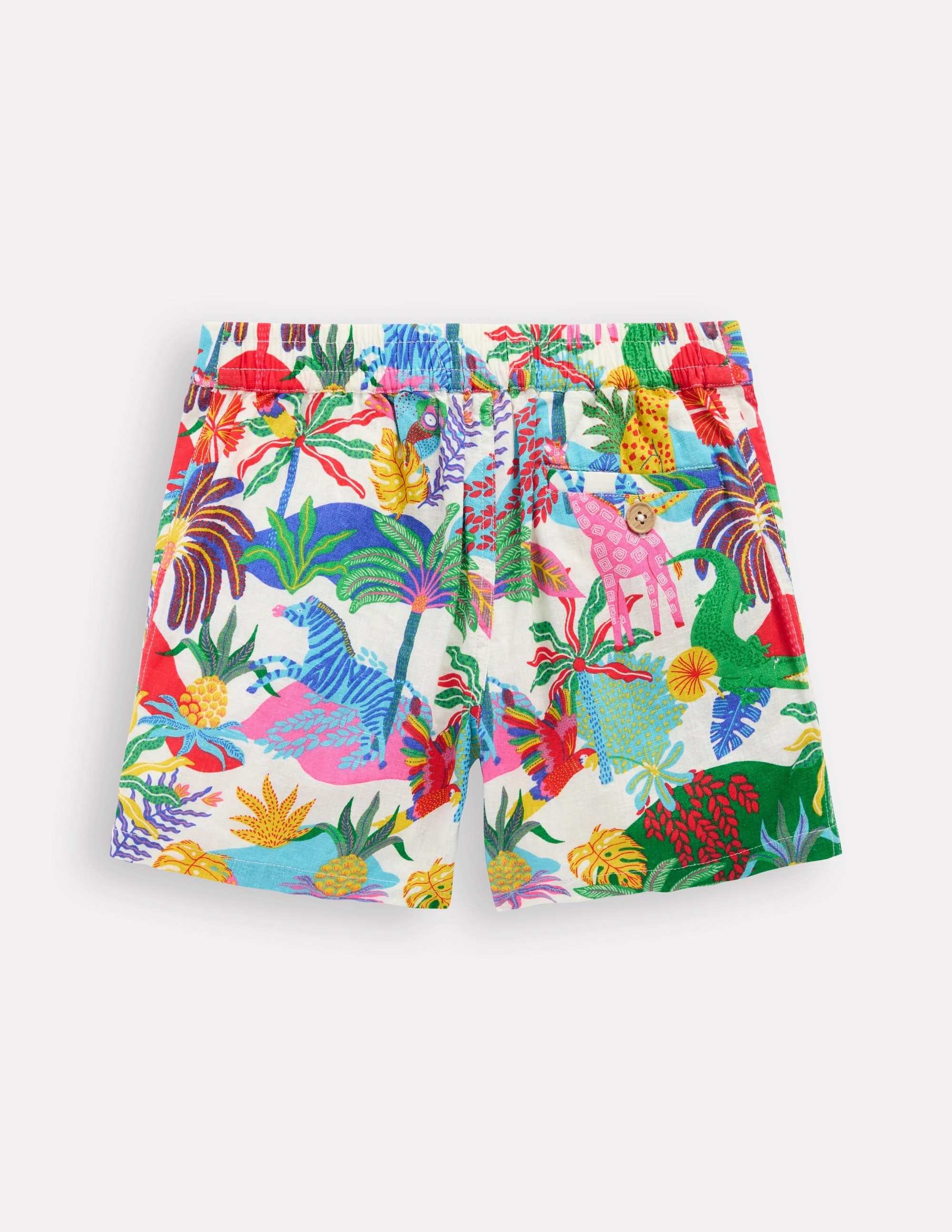 hang dry Board shorts Cotton Linen Shorts-Ivory Multi Jungle