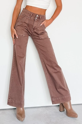 Quick Fit Smart Comfort Henley Wide Leg Mica Denim Jeans (Cocoa)
