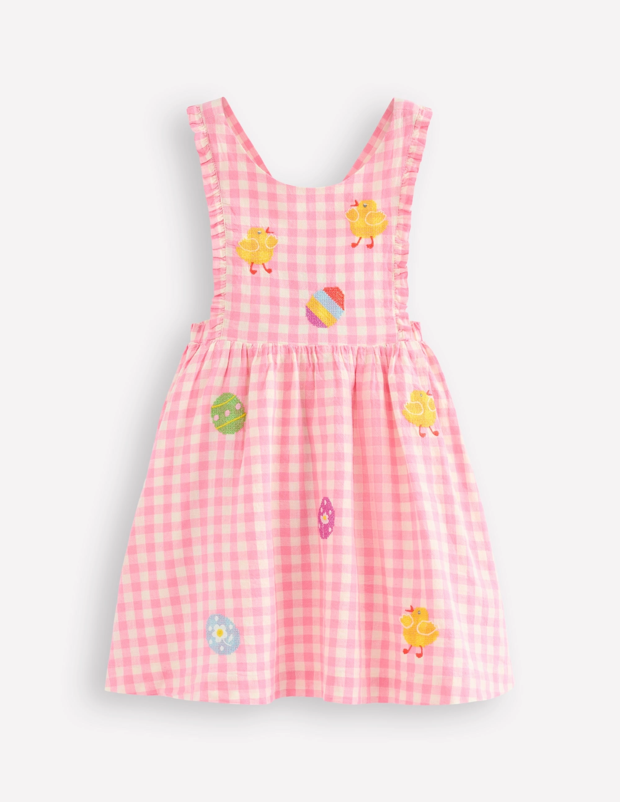 Minimalist Look Loose Fit Pinafore Dress-Pink Gingham Easter