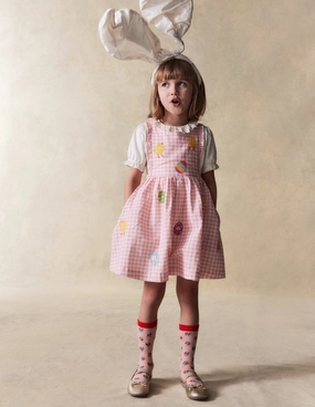 Harmonious Layers Classic and Modern Pinafore Dress-Pink Gingham Easter