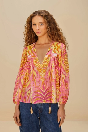 Pineapple Tapestry Blouse Pink SoftTouchBrushedInterior