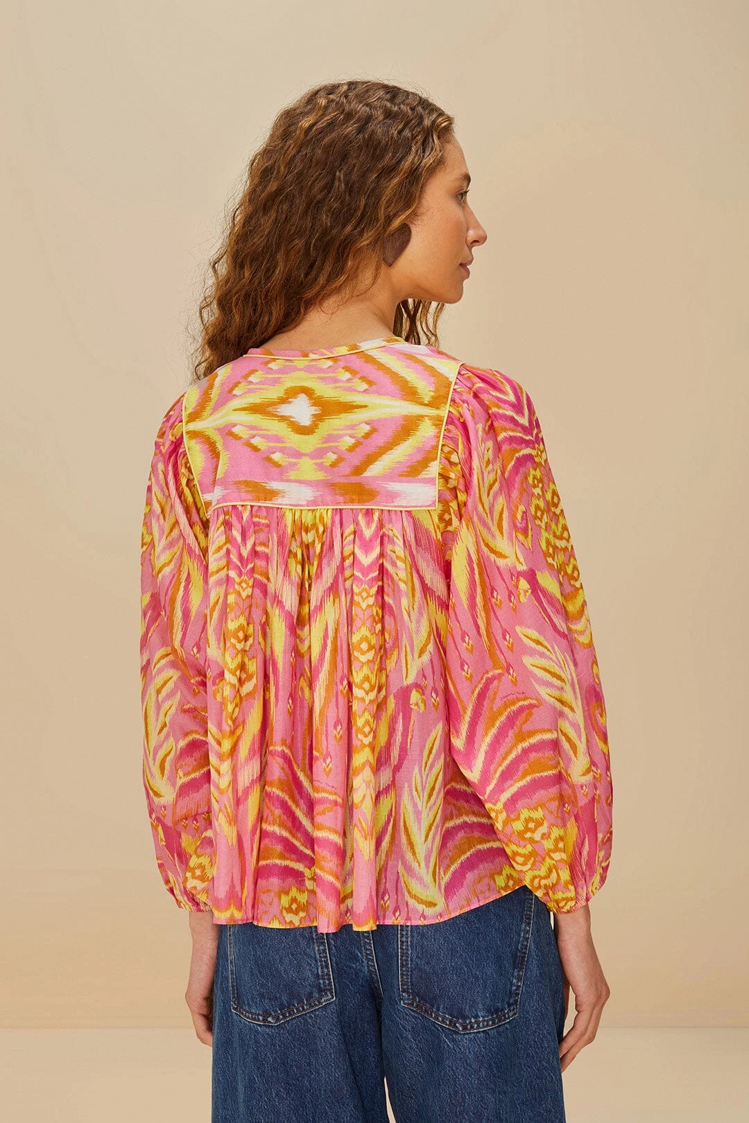 VNeck Style Pineapple Tapestry Blouse Pink