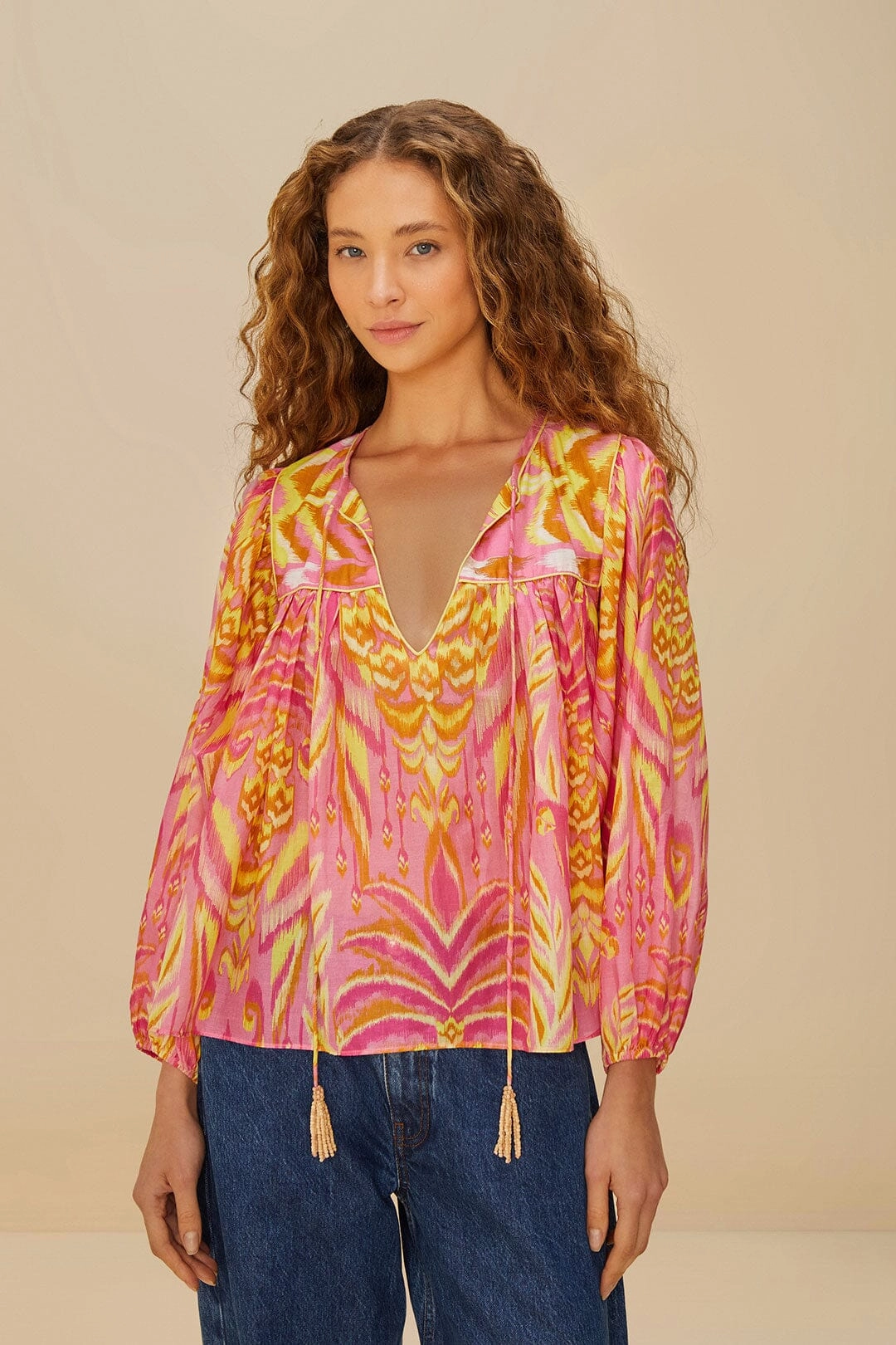 Pineapple Tapestry Blouse Pink SoftTouchBrushedInterior
