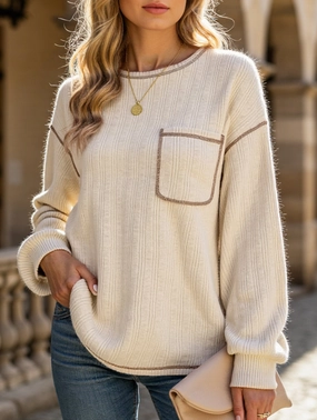 Casual Jacket LightweightDesign Pitted Strip Brushed Crewneck Pocket Casual Shirt