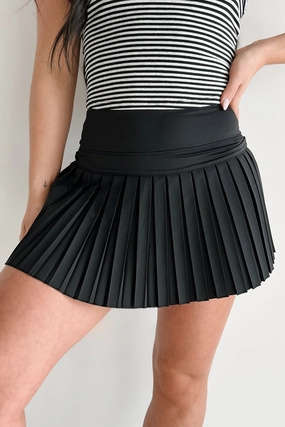 Outdoor Adventure Play Like A Pro High Rise Pleated Tennis Skirt (Black)