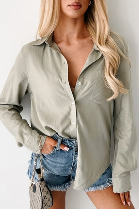 Play The Game Linen Blend Button Up Shirt (Sage) Summer Dress
