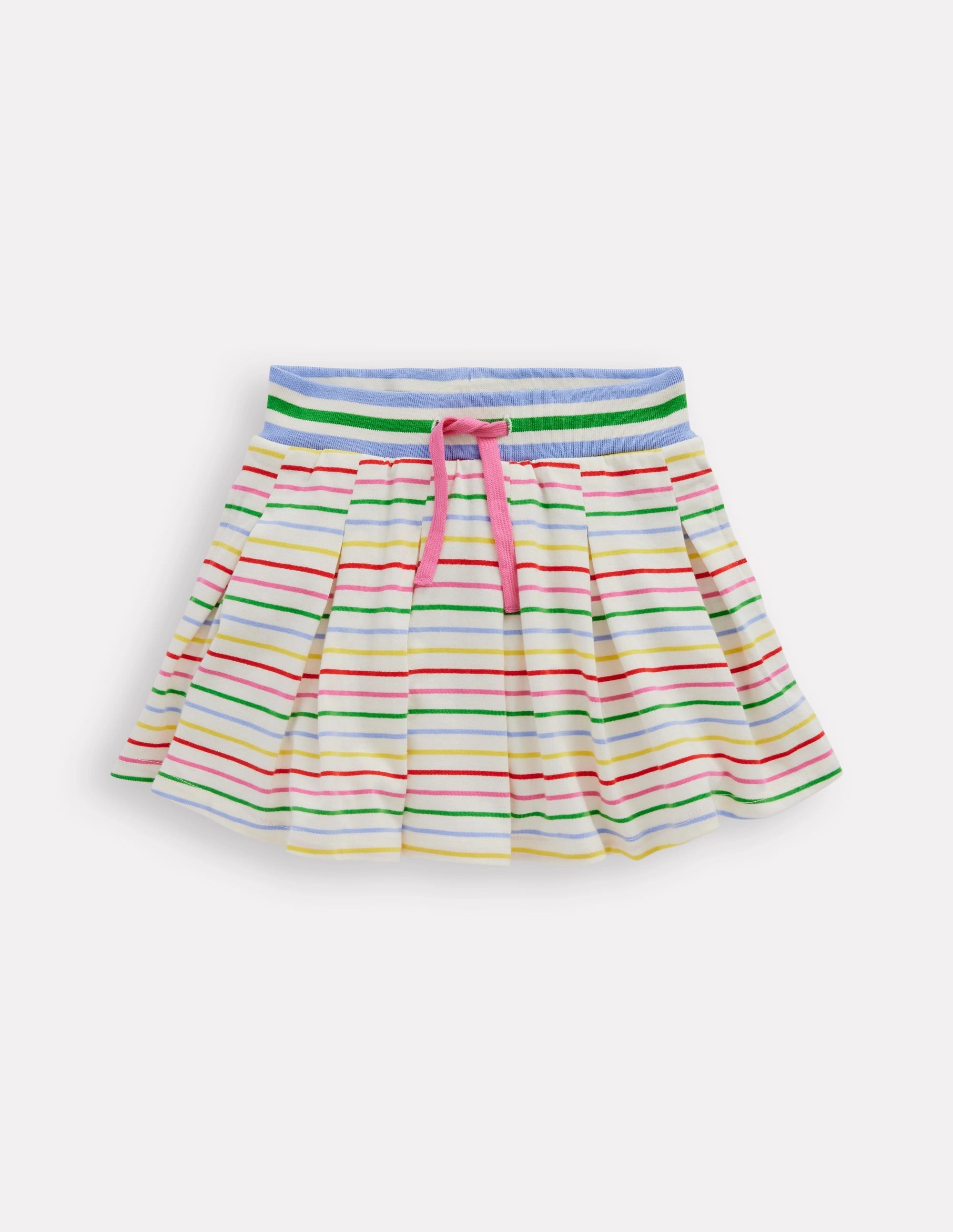 Pleated Jersey Skort-Multi Stripe Split hem Sleek Flow