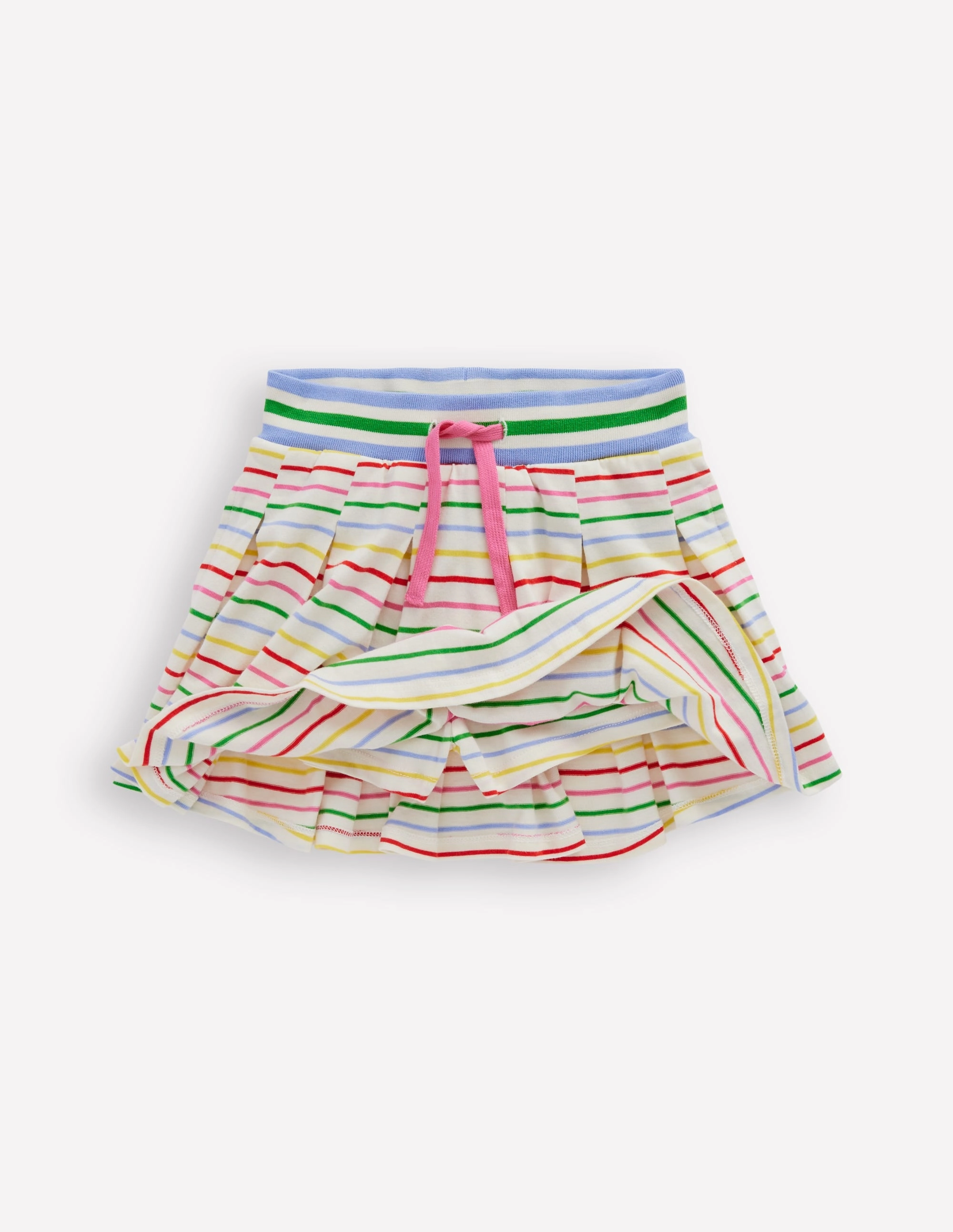 Pleated Jersey Skort-Multi Stripe High Elasticity Material