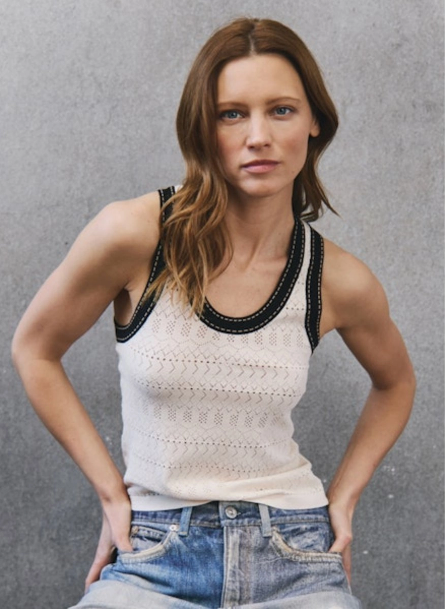 Moisture Control Lining Hypoallergenic fabric Pointelle Racer Back Tank Saddle Stitching Sand