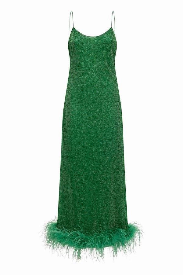 Fall Flow Youthful Look Lumiere Plumage Slip Dress Emerald Green