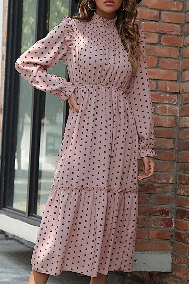 Relaxed work dress Bust-Enhancing POLKA DOT LACED SHOULDER MAXI DRESS
