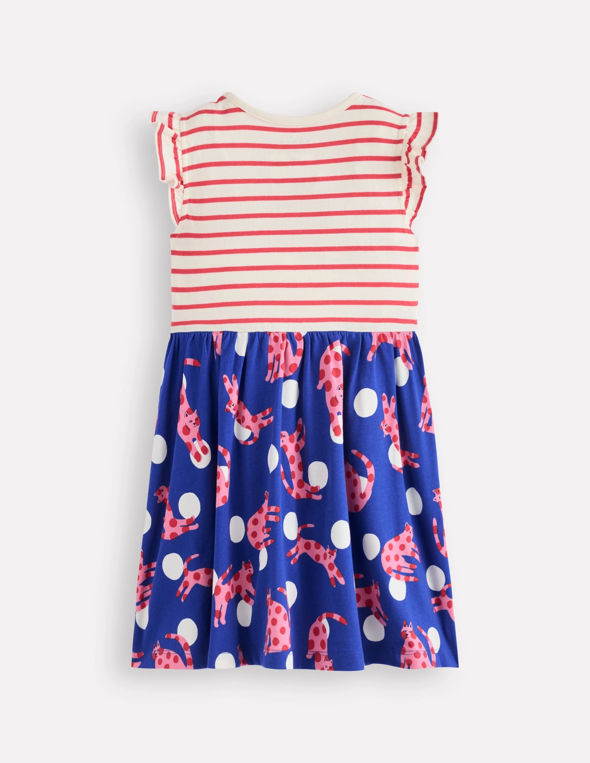 Posie Frill Sleeve Dress-Bright Blue Spotty Cats Party Safe Modern Layering