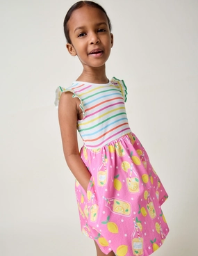 Posie Frill Sleeve Dress-Chalk Pink Lemonade Holiday Wear museum visit