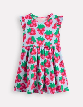 Urban Edge Posie Frill Sleeve Dress-Misty Blue Spotty Strawberry