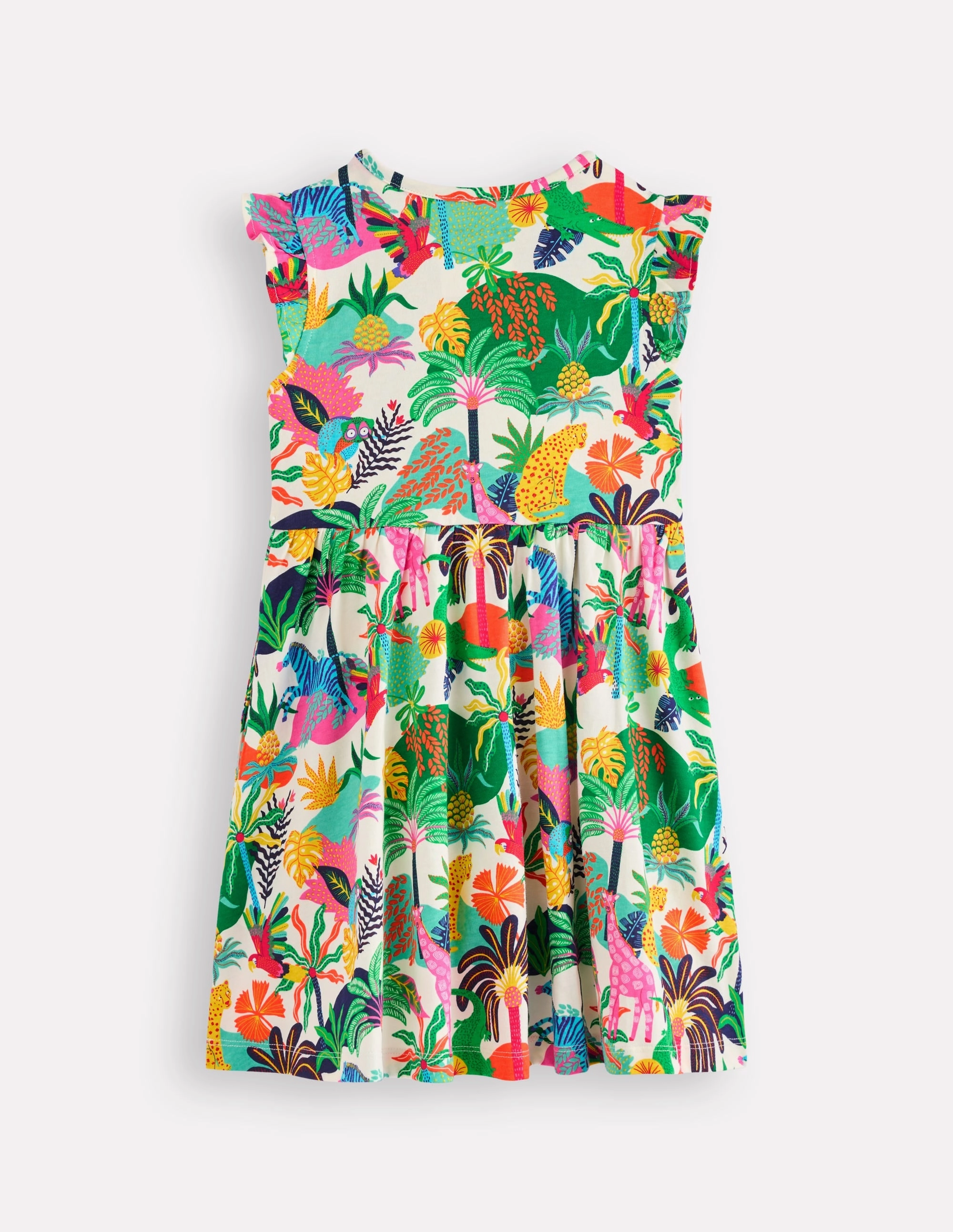 Comfortable fit for outings Posie Frill Sleeve Dress-Soft Ivory Multi Jungle