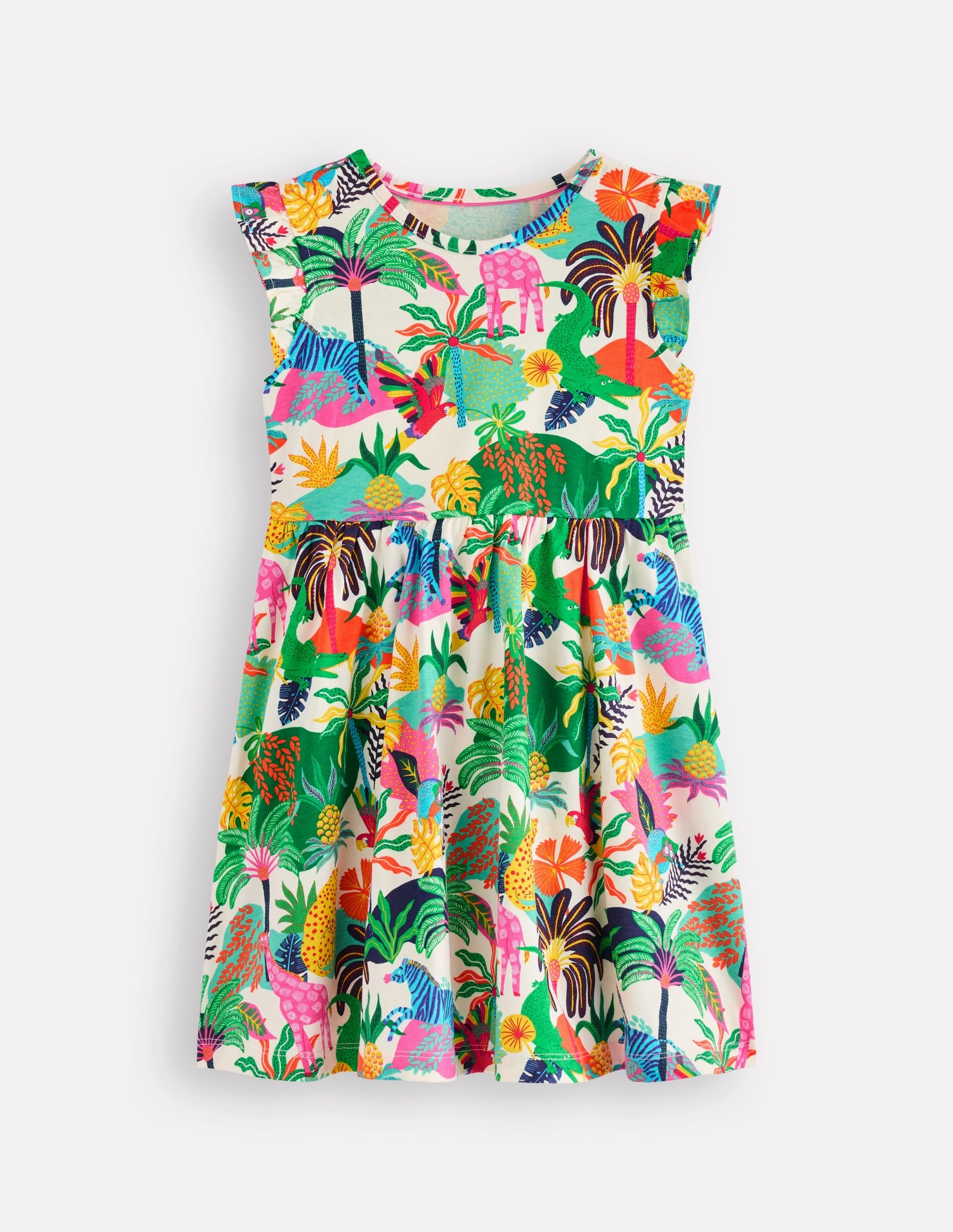 Posie Frill Sleeve Dress-Soft Ivory Multi Jungle Soft Motion All Timewear