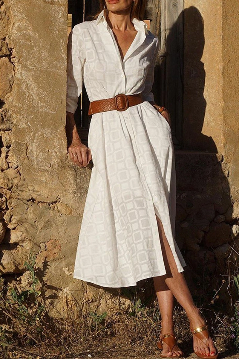 Fresh Energy WOMEN SQUARE PATTERNED SEXY SLIT LONG DRESS