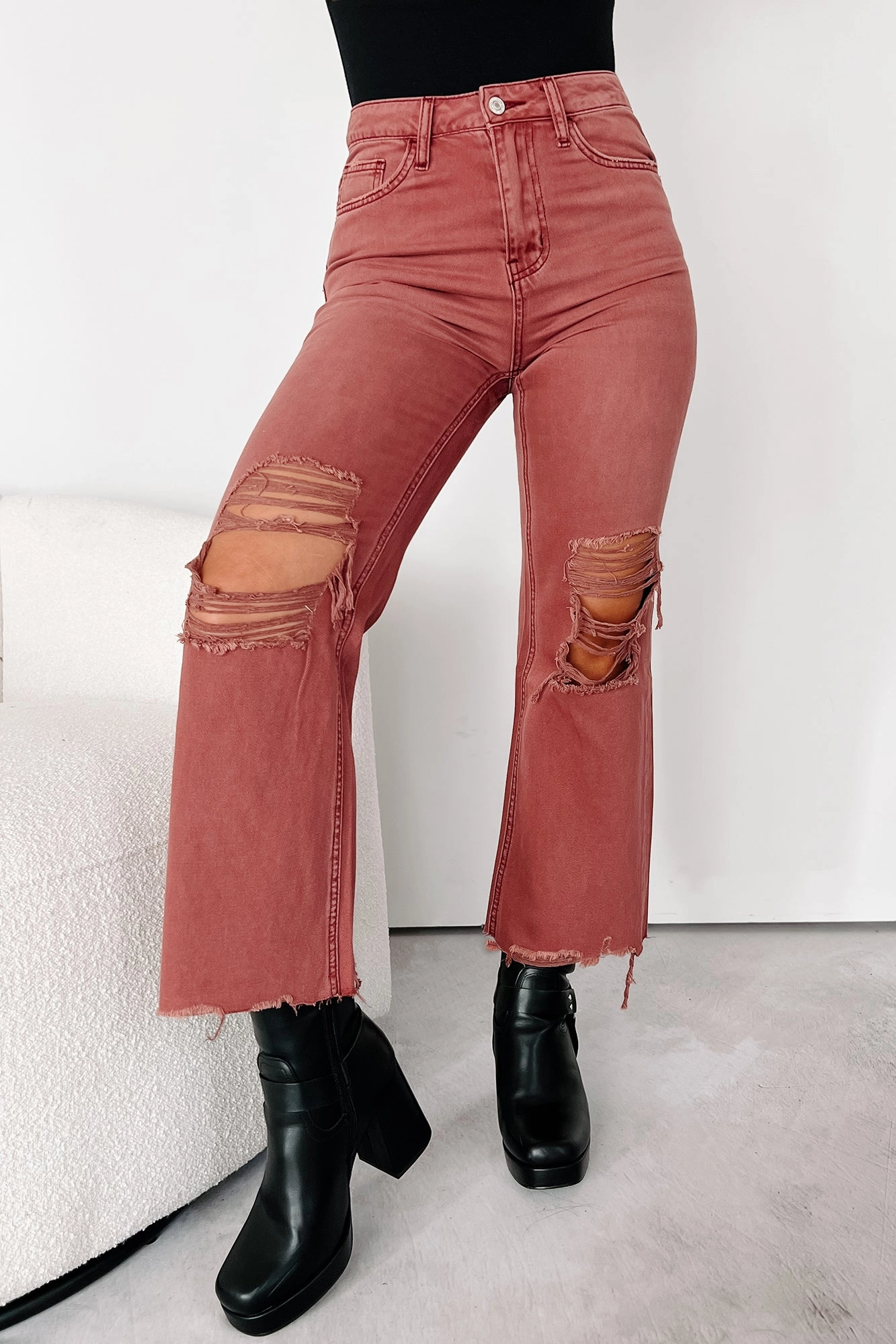 Doyle High Rise 90s Vintage Vervet Crop Flare Jeans (Russet) WindproofLayer SecureClosureSystem