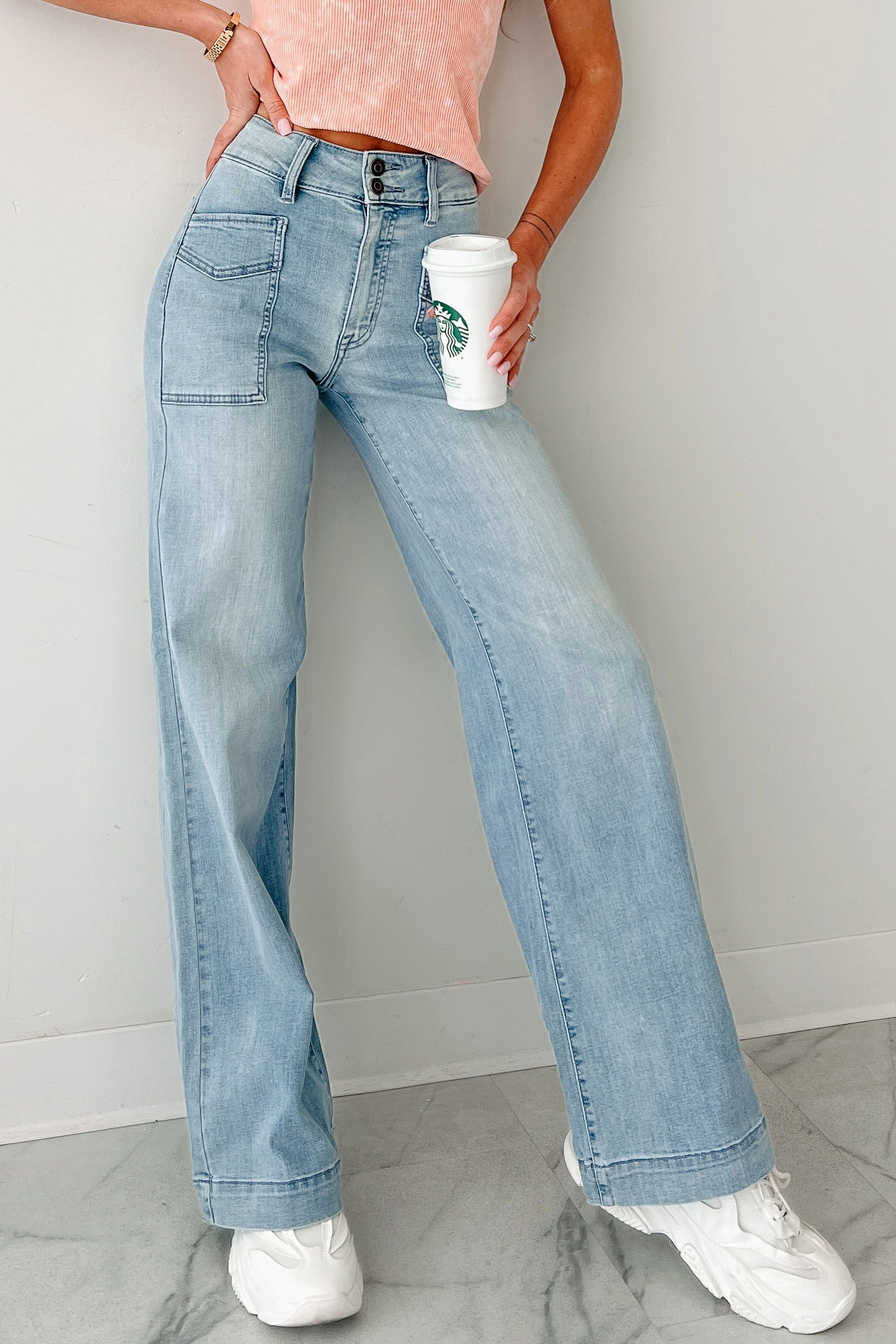 Stretch Waist Flexible Gusset Zella High Rise Wide Leg Eunina Jeans (Medium)