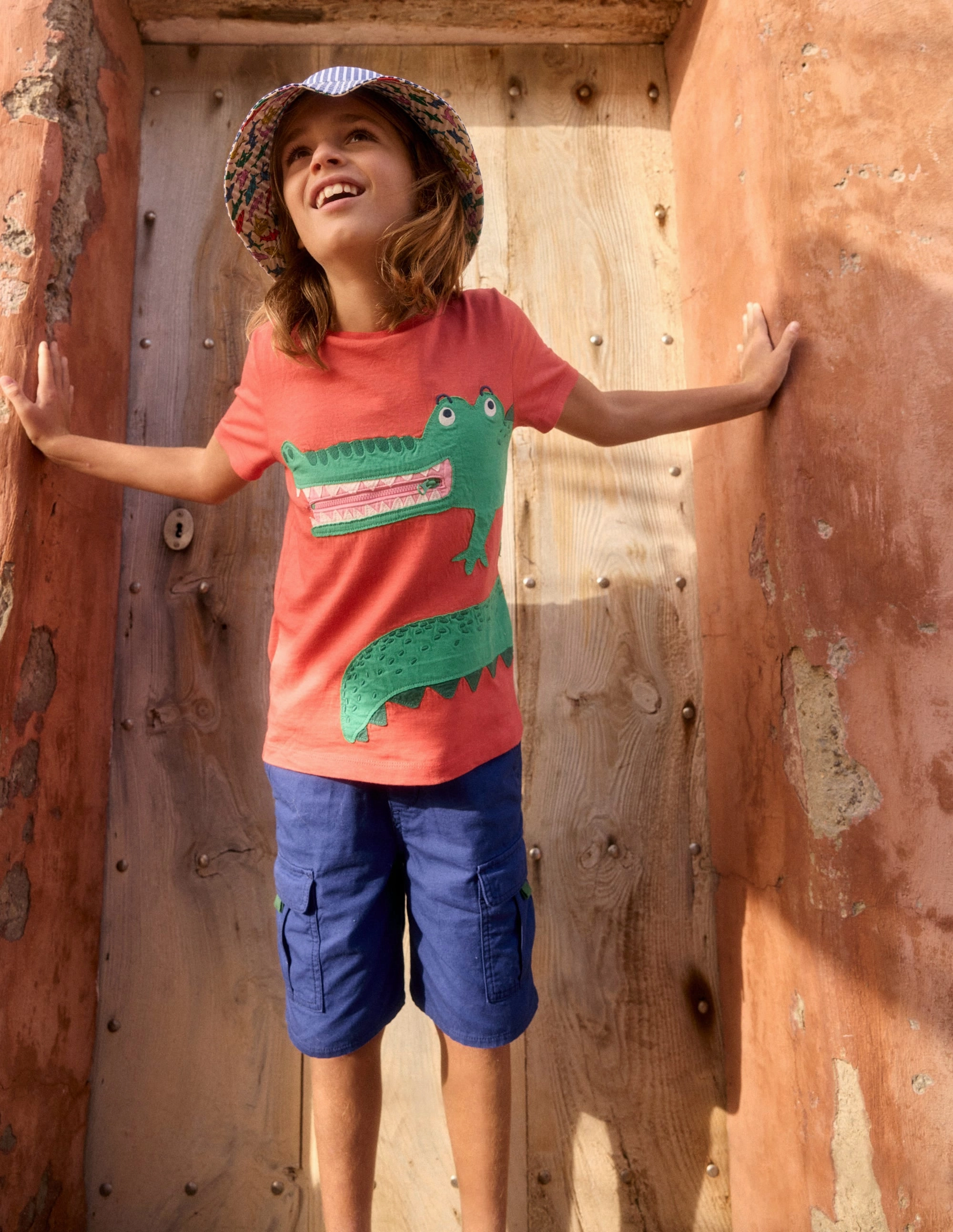 Zip Applique T-shirt-Kiln Orange Crocodile MoistureManagementSystem Tear Resistant Fiber Blend