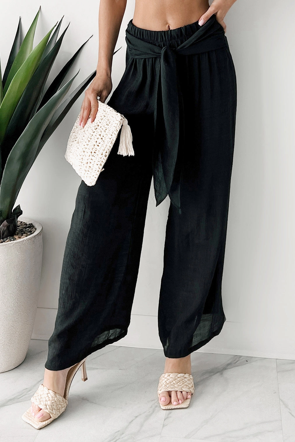 Comfy Motion In Full Swing Wide Leg Linen Pants (Black)