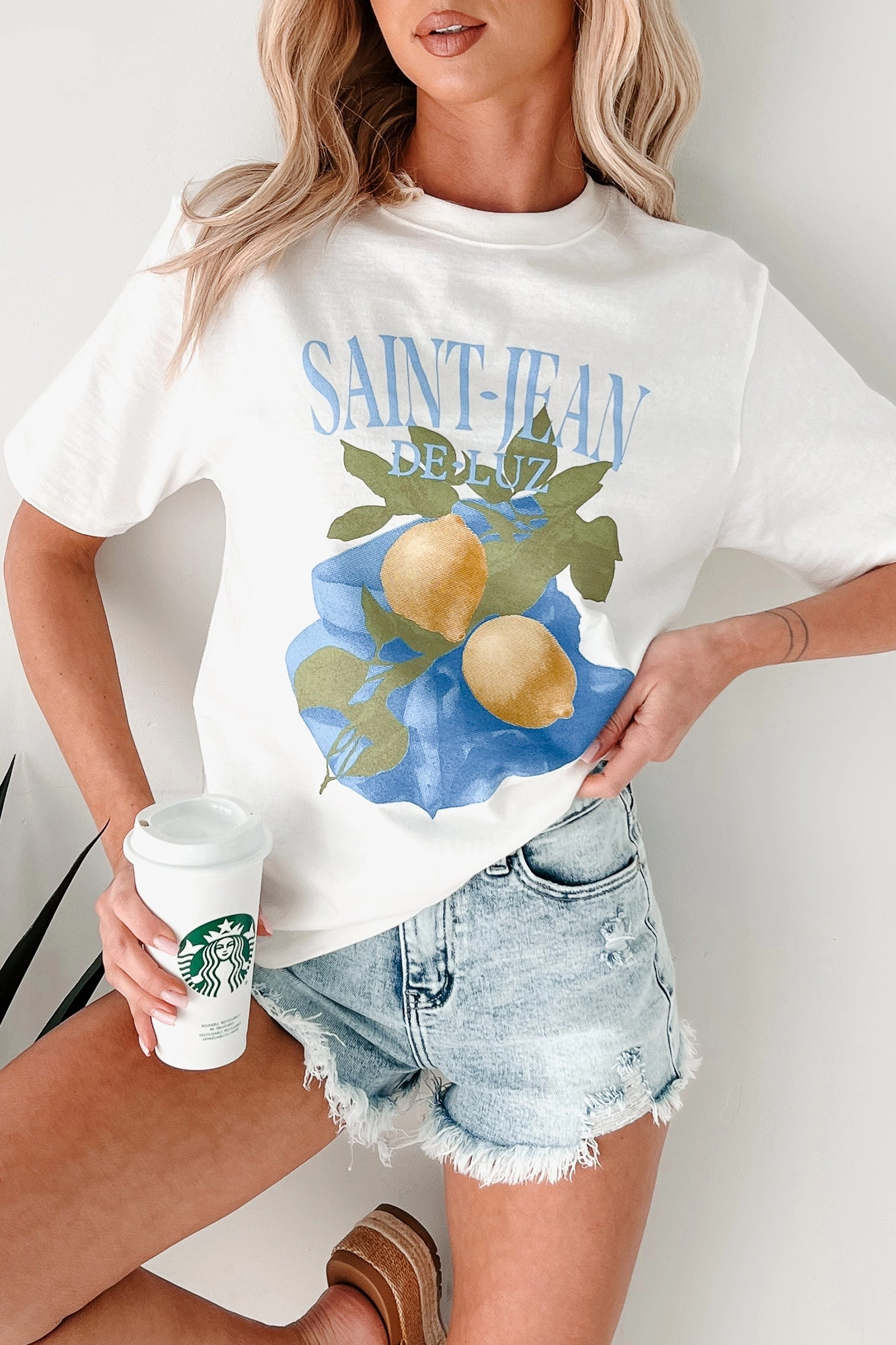 "Saint-Jean" Lemon Graphic T-Shirt (Ivory) DurableCollarStays MultiLayer Stitching