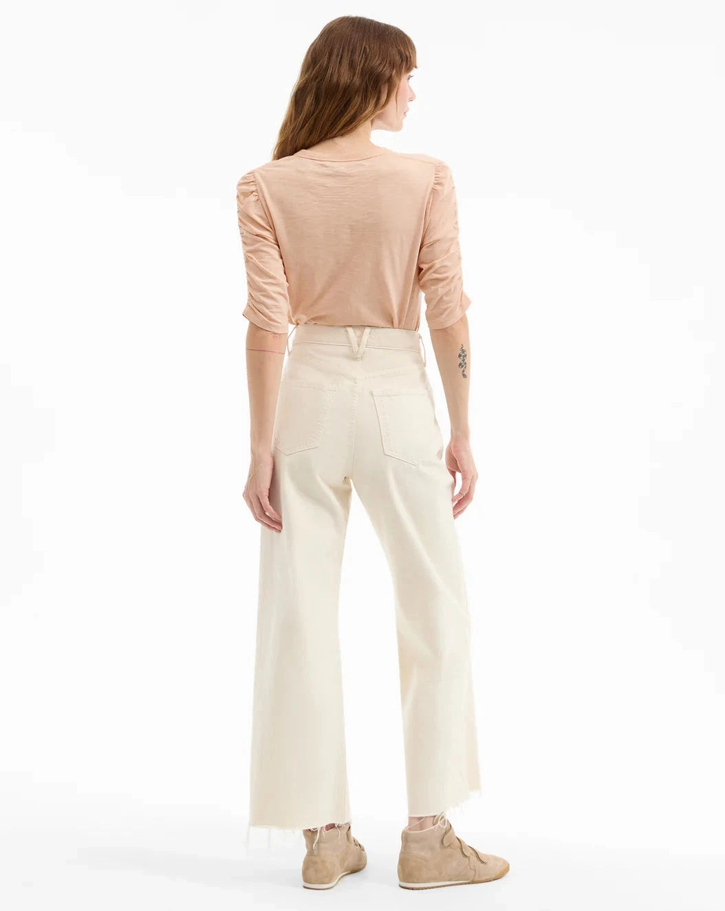 Glow In The Dark Accent Trim Grid Texture Fabric Waldorf Ruched-Tee Soft Coral