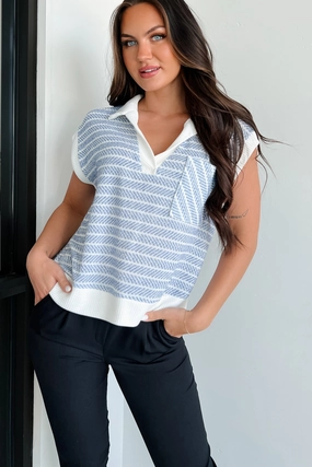 Eco Friendly Dye Light Fabric Preppy Life Striped V-Neck Top (Blue)