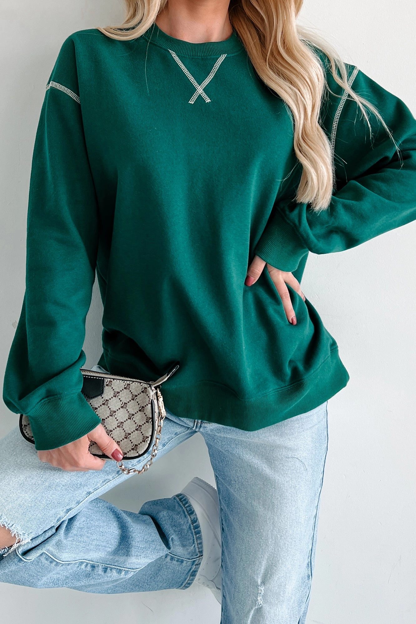 Pressing Pause Oversized Crewneck Sweatshirt (Hunter Green) ZeroWaste Construction