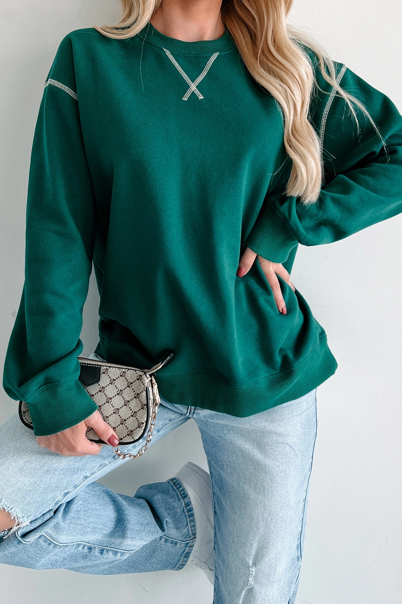 Pressing Pause Oversized Crewneck Sweatshirt (Hunter Green) High Neckline Structure Ethical production