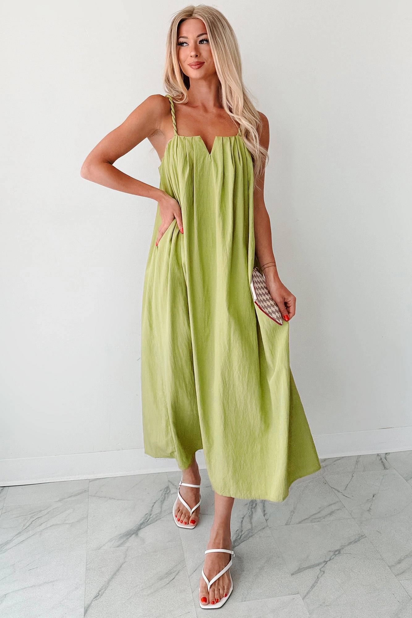 Pretend Its Paris Sleeveless Midi Dress (Sage) Casual Outfit