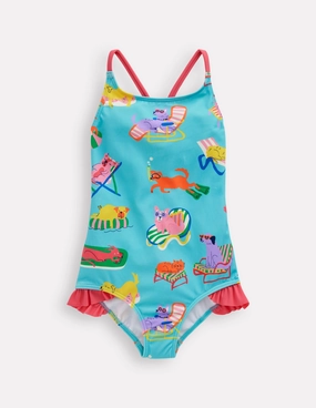 Pretty Cross-Back Swimsuit-Caribbean Blue Poolside Pets Smooth-Finish