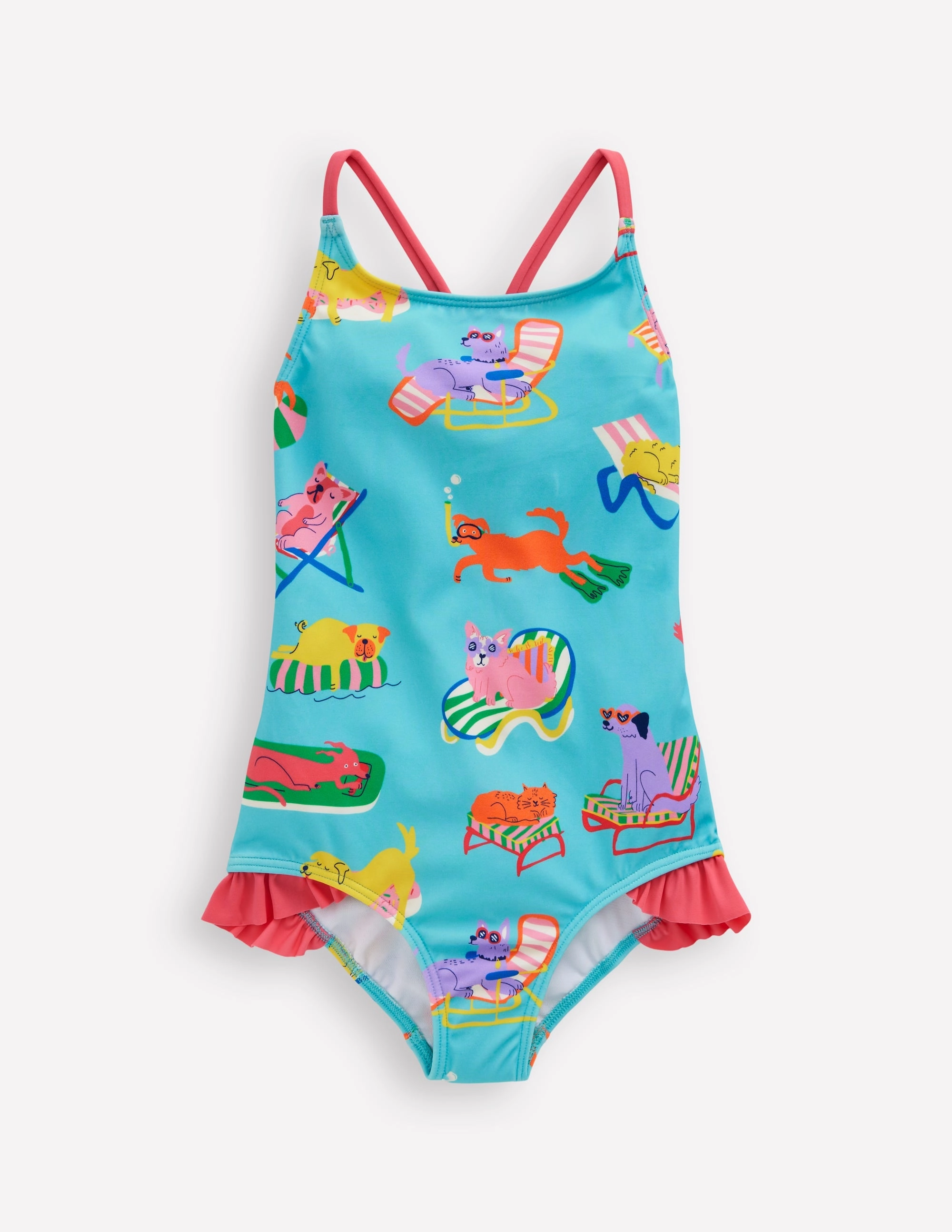 Pretty Cross-Back Swimsuit-Caribbean Blue Poolside Pets Smooth-Finish