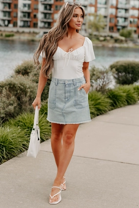 Mall Brand Look Comfy Style Pretty Priority Striped Denim Mini Skirt (Light)