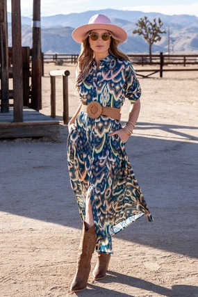 Cozy Vibes Princess Dress / Deep Ocean Ikat