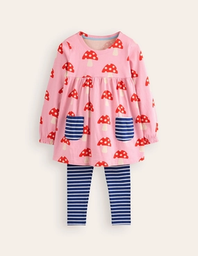 HiddenStoragePocket Print Tunic and Leggings Set-Vintage Pink Large Toadstools