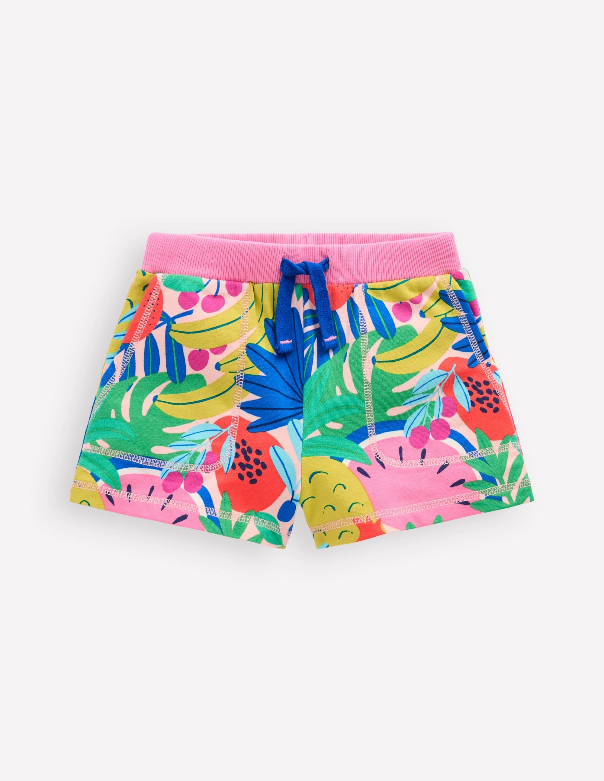 Double Stitched Seams Wrinkle Resistant Finish Printed Jersey Shorts-Multi Tropical Fruit