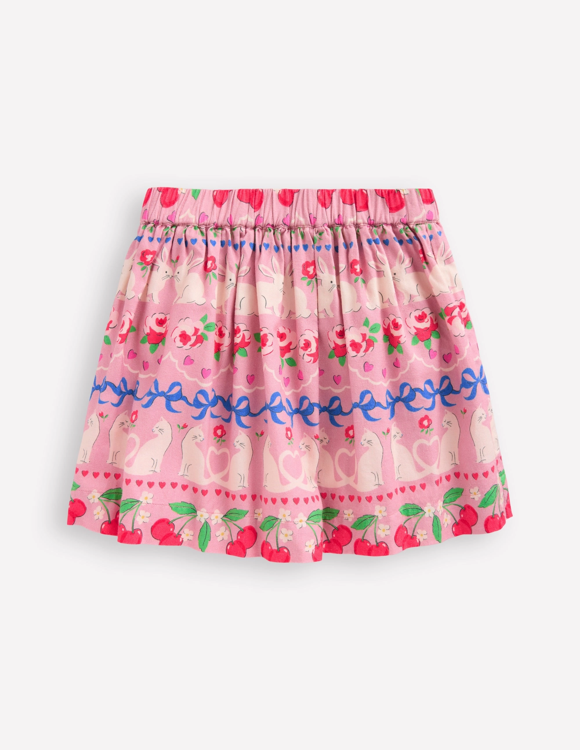 Mall Brand Look Smooth Motion Printed Pull-On Twirly Skirt-Pink Valentines Bunny Stripe