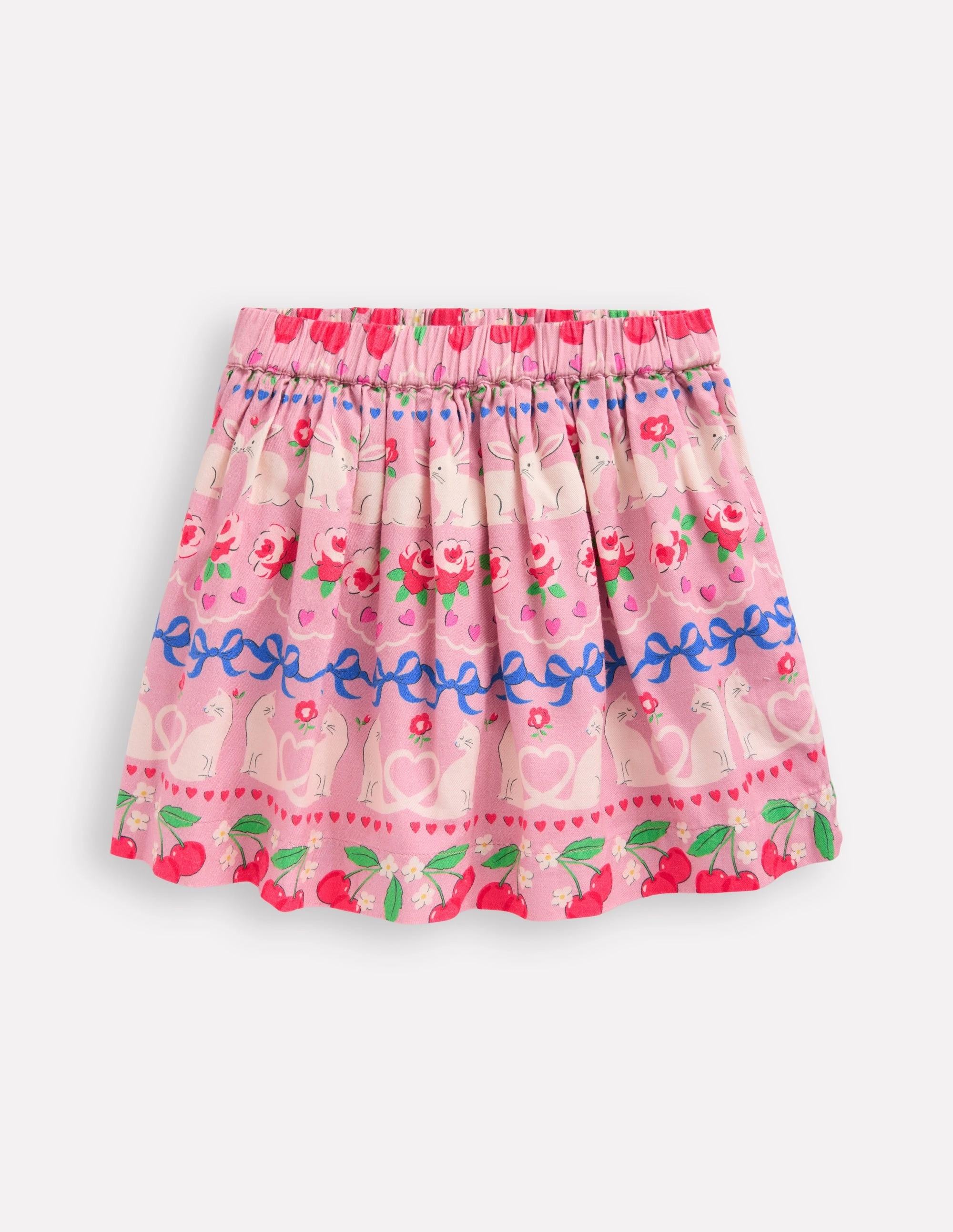 Printed Pull-On Twirly Skirt-Pink Valentines Bunny Stripe Occasion Dressing