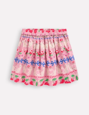 Printed Pull-On Twirly Skirt-Pink Valentines Bunny Stripe Occasion Dressing