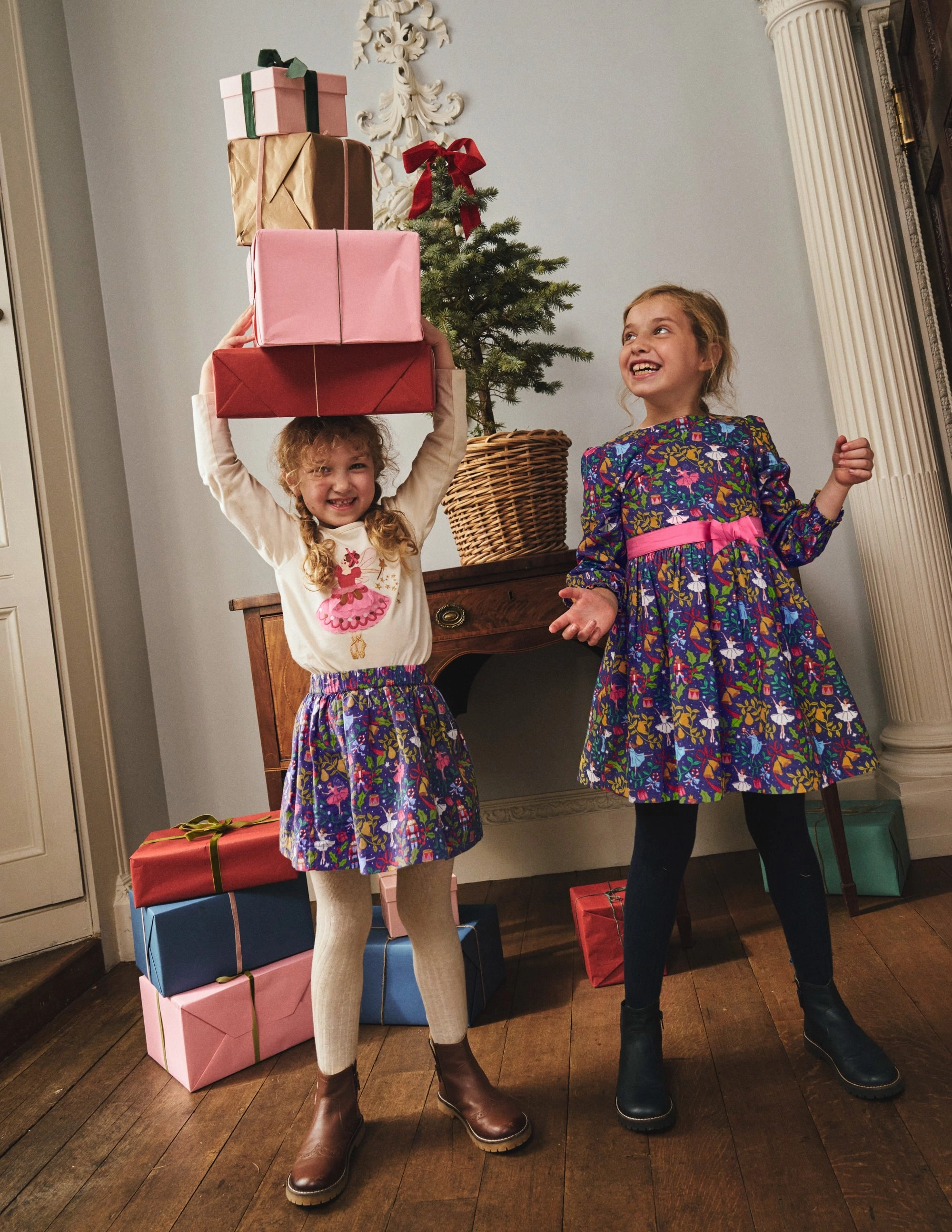 Printed Pull-On Twirly Skirt-Starboard Blue Nutcracker Light Moodboard Matte Texture