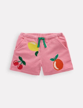Printed Towelling Short-Chalk Pink Applique Fruit Easy Care Cooling Mesh Lining