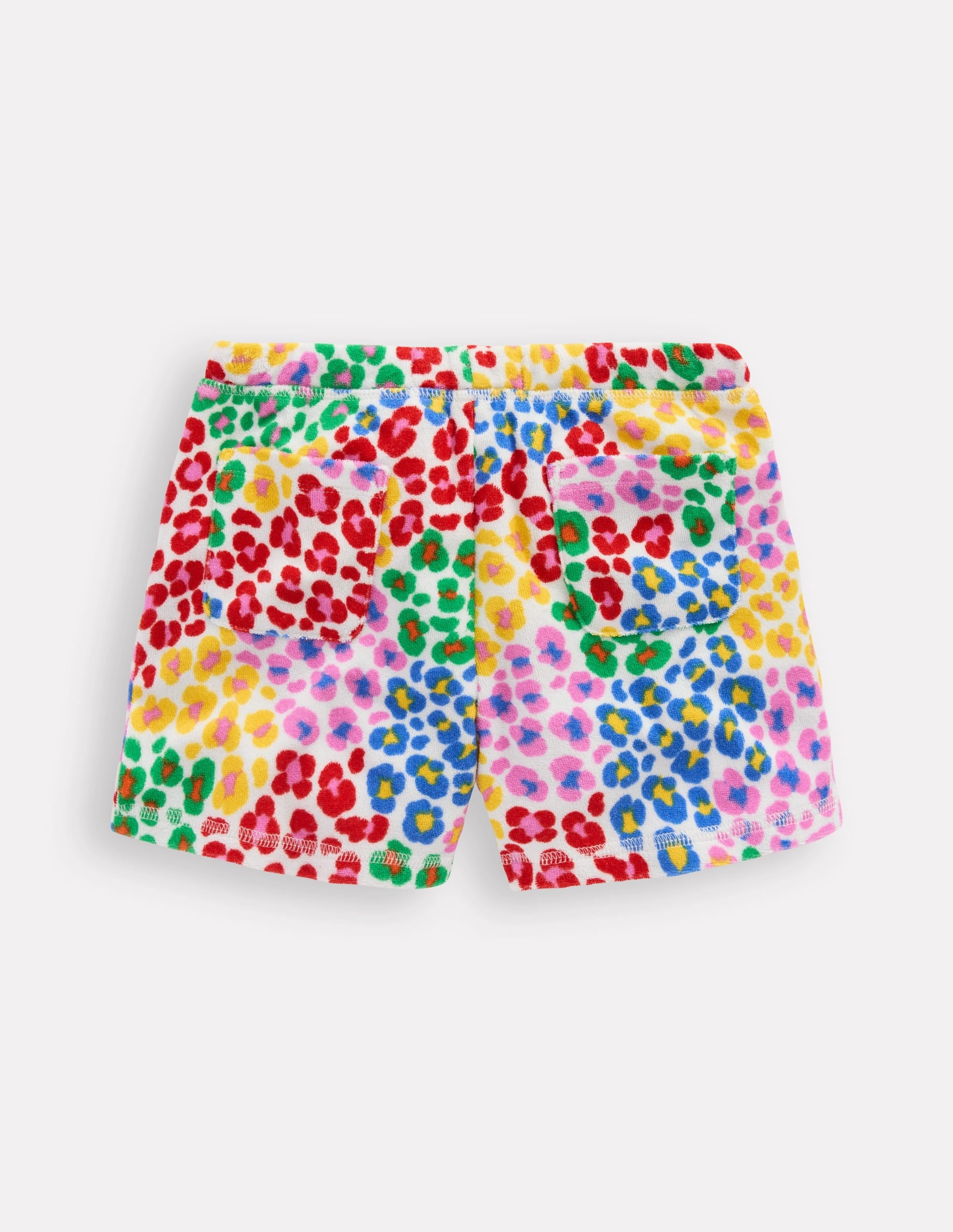 Printed Towelling Short-Multi Rainbow Leopard Breezy Flex suede look